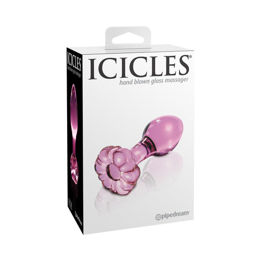 Icicles No. 48 Glass 3.5 in. Anal Plug With Flower Base Pink